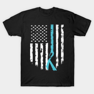 Allergy Awareness Support American Flag Teal Ribbon T-Shirt